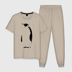 Пижама хлопковая мужская Пингвин стоит трафарет, цвет: миндальный