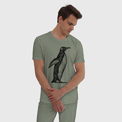 Пижама хлопковая мужская Пингвин сбоку, цвет: авокадо — фото 2