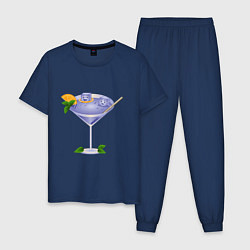 Пижама хлопковая мужская Мультяшный коктейль, цвет: тёмно-синий