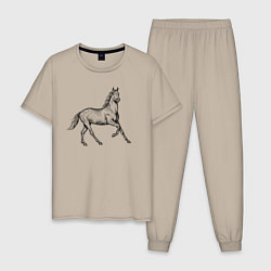 Пижама хлопковая мужская Лошадь скачет в профиль, цвет: миндальный