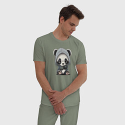 Пижама хлопковая мужская Грустная панда, цвет: авокадо — фото 2