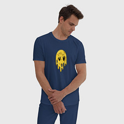 Пижама хлопковая мужская Расплавленный стекающий смайлик, цвет: тёмно-синий — фото 2