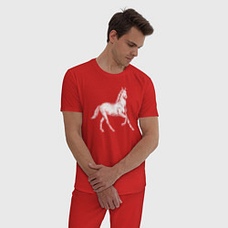 Пижама хлопковая мужская Белая лошадь на скаку, цвет: красный — фото 2