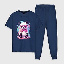 Мужская пижама Милая панда в розовых очках и бантике