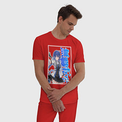 Пижама хлопковая мужская Рокси Мигурдия - синие иероглифы, цвет: красный — фото 2