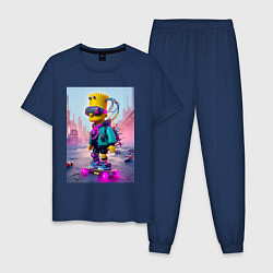 Мужская пижама Барт Симпсон на скейтборде - киберпанк