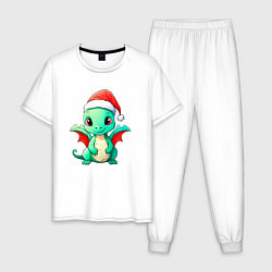 Пижама хлопковая мужская Маленький дракон 2024, цвет: белый