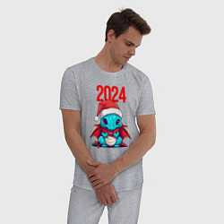Пижама хлопковая мужская Милый дракончик 2024, цвет: меланж — фото 2