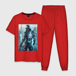 Пижама хлопковая мужская Крутой чувак - киберпанк, цвет: красный