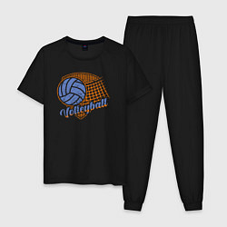 Пижама хлопковая мужская Volleyball plays, цвет: черный