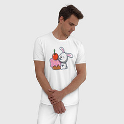 Пижама хлопковая мужская Зайка сладкоежка, цвет: белый — фото 2