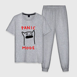 Пижама хлопковая мужская Panic mode - котик, цвет: меланж