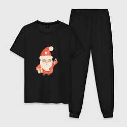 Пижама хлопковая мужская Дед Мороз с подарком на Новый год, цвет: черный