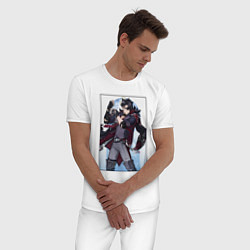 Пижама хлопковая мужская Ризли Геншин импакт, цвет: белый — фото 2