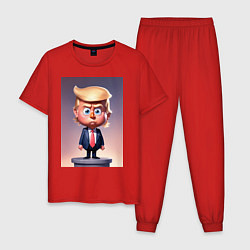 Пижама хлопковая мужская Мультяшный Дональд Трамп - нейросеть, цвет: красный