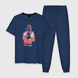 Пижама хлопковая мужская Страж и котик - Игра в кальмара, цвет: тёмно-синий