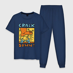 Пижама хлопковая мужская Crack down, цвет: тёмно-синий