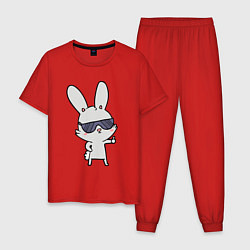 Пижама хлопковая мужская Заяц в очках, цвет: красный