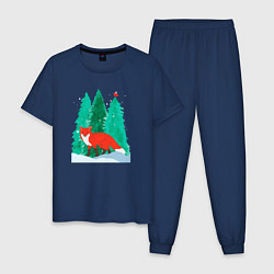 Мужская пижама Лиса в лесу и птичка