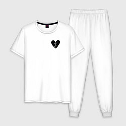 Пижама хлопковая мужская Разбитое сердце в груди, цвет: белый