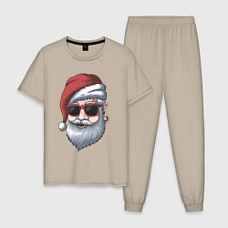 Пижама хлопковая мужская Хипстер Санта, цвет: миндальный