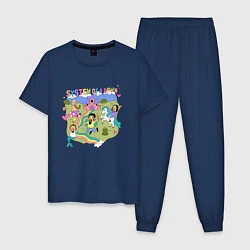 Пижама хлопковая мужская System of a Down мультяшный стиль, цвет: тёмно-синий