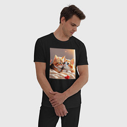 Пижама хлопковая мужская Кошки и сердечки, цвет: черный — фото 2