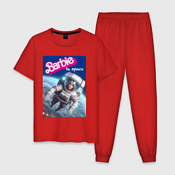 Пижама хлопковая мужская Barbie in space - ai art, цвет: красный