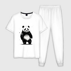 Пижама хлопковая мужская Панда стоит, цвет: белый