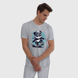 Пижама хлопковая мужская Панда - крутой скейтбордист, цвет: меланж — фото 2