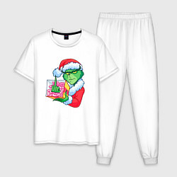 Пижама хлопковая мужская Гринч без подарка, цвет: белый