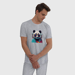 Пижама хлопковая мужская Модная панда в солнечных очках, цвет: меланж — фото 2