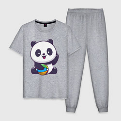 Пижама хлопковая мужская Панда с мячиком, цвет: меланж