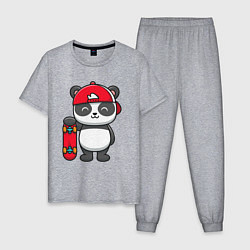 Пижама хлопковая мужская Панда скейтер, цвет: меланж
