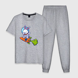 Пижама хлопковая мужская Космический зайчишка, цвет: меланж