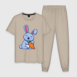 Пижама хлопковая мужская Радостный кролик с морковкой, цвет: миндальный