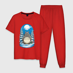 Пижама хлопковая мужская Новогодний Тотторо, цвет: красный