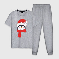 Мужская пижама Новогодний пингвин в шапке Деда Мороза