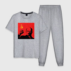 Пижама хлопковая мужская Lenin in red, цвет: меланж