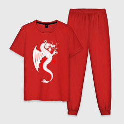 Пижама хлопковая мужская Японский дракон art, цвет: красный