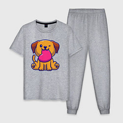 Пижама хлопковая мужская Собачка с сердечком, цвет: меланж