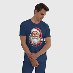 Пижама хлопковая мужская Санта клаус иллюстрация-стикер, цвет: тёмно-синий — фото 2