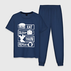 Пижама хлопковая мужская Еда сон тренировка, цвет: тёмно-синий