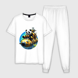 Пижама хлопковая мужская Панда-подводник, цвет: белый