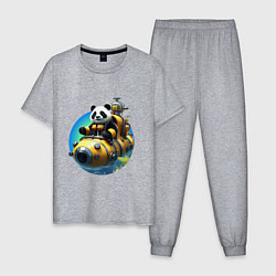 Пижама хлопковая мужская Панда-подводник, цвет: меланж