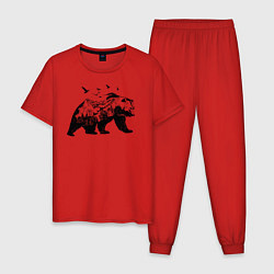 Пижама хлопковая мужская Силуэт тайги в медведе, цвет: красный