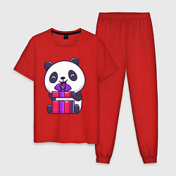 Пижама хлопковая мужская Панда с подарком, цвет: красный
