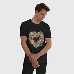 Пижама хлопковая мужская Сердце в полевых цветах, цвет: черный — фото 2