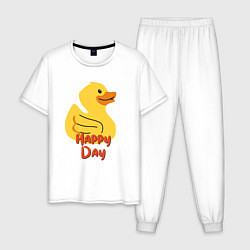 Пижама хлопковая мужская Жёлтая резиновая уточка - счастливый день, цвет: белый