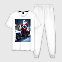 Пижама хлопковая мужская Дед мороз на байке, цвет: белый